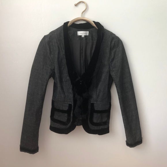 Habitual Jean Jacket Velvet Ruffles Denim Blazer - Picture 2 of 8